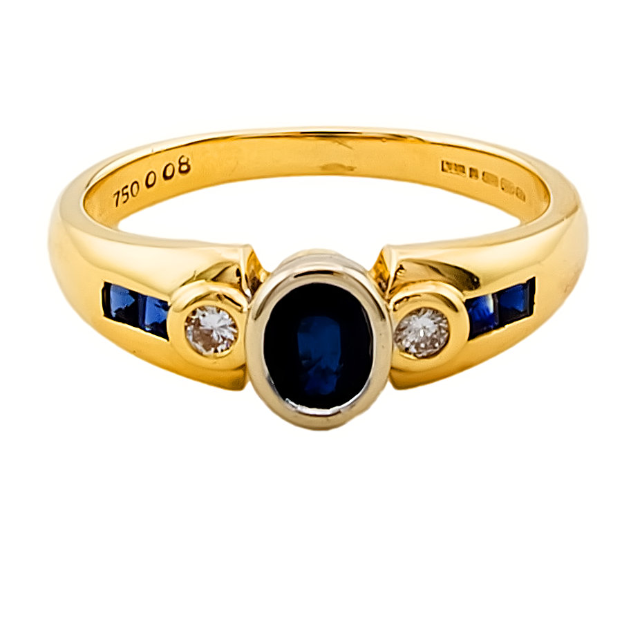 18ct 2-tone Gold Sapphire/Diamond Ring size O